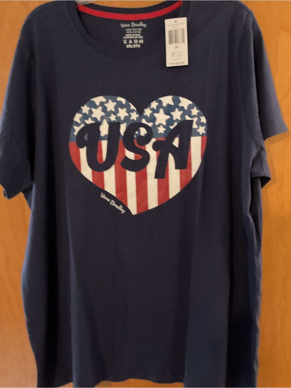 Vera Bradley Red, White & Blue USA Heart Tee XXL